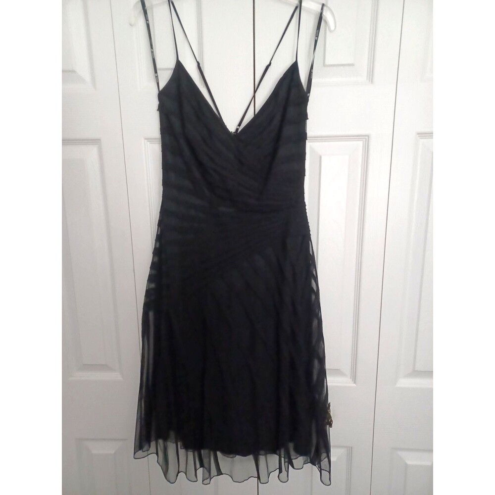 Tadashi Shoji 100% Silk Black Knee Length Cocktail Fit Flare Dress Size UK10 us6